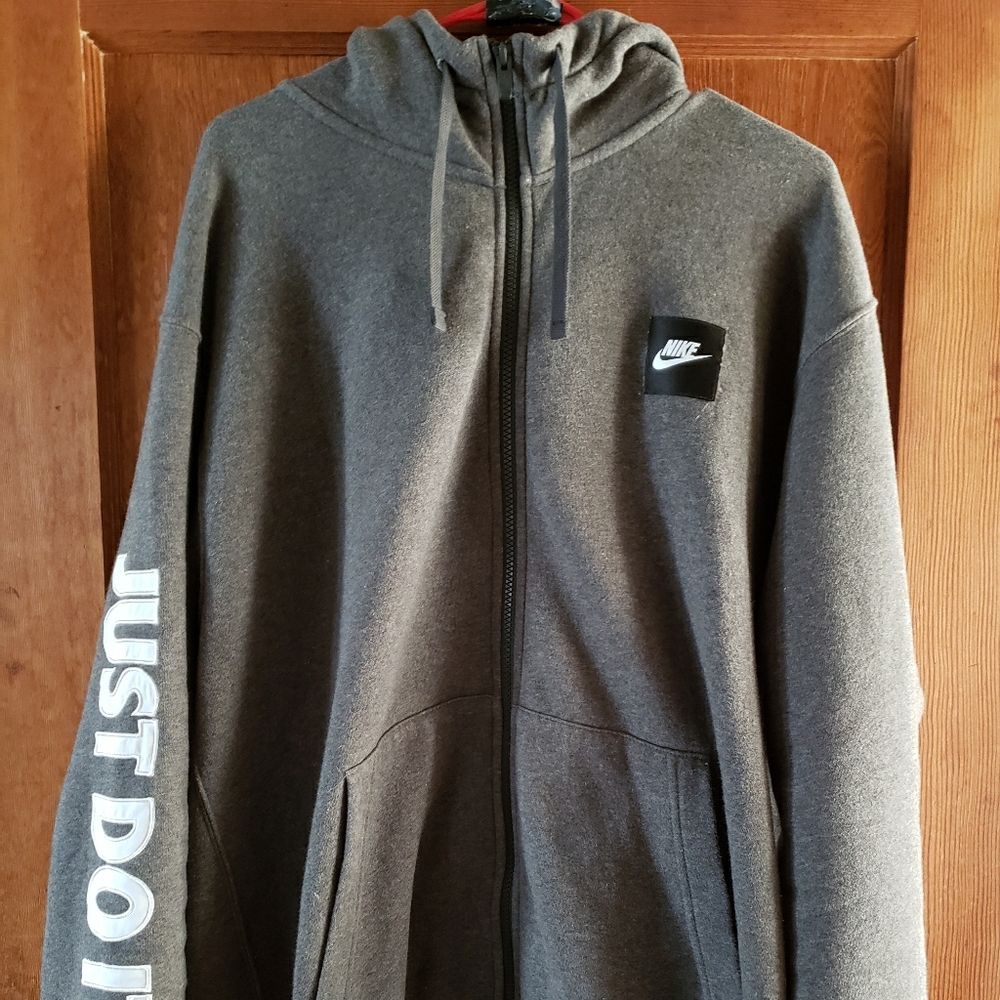 Nike mens grey zipper down hoodie